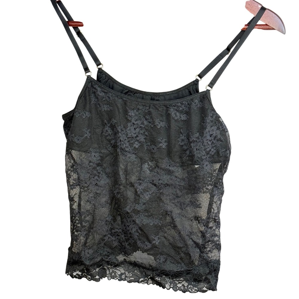 Aerie Show Off Camisole Women‎ Small Black Nylon Lace Sheer Adjustable Strap Top